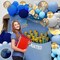 147pcs Navy Blue, White & Gold Balloon Garland Arch Kit - Royal & Pastel Blue Balloons with Gold Confetti - 18" Jumbo Set for 2026 Graduations, Weddings, and Baby Showers